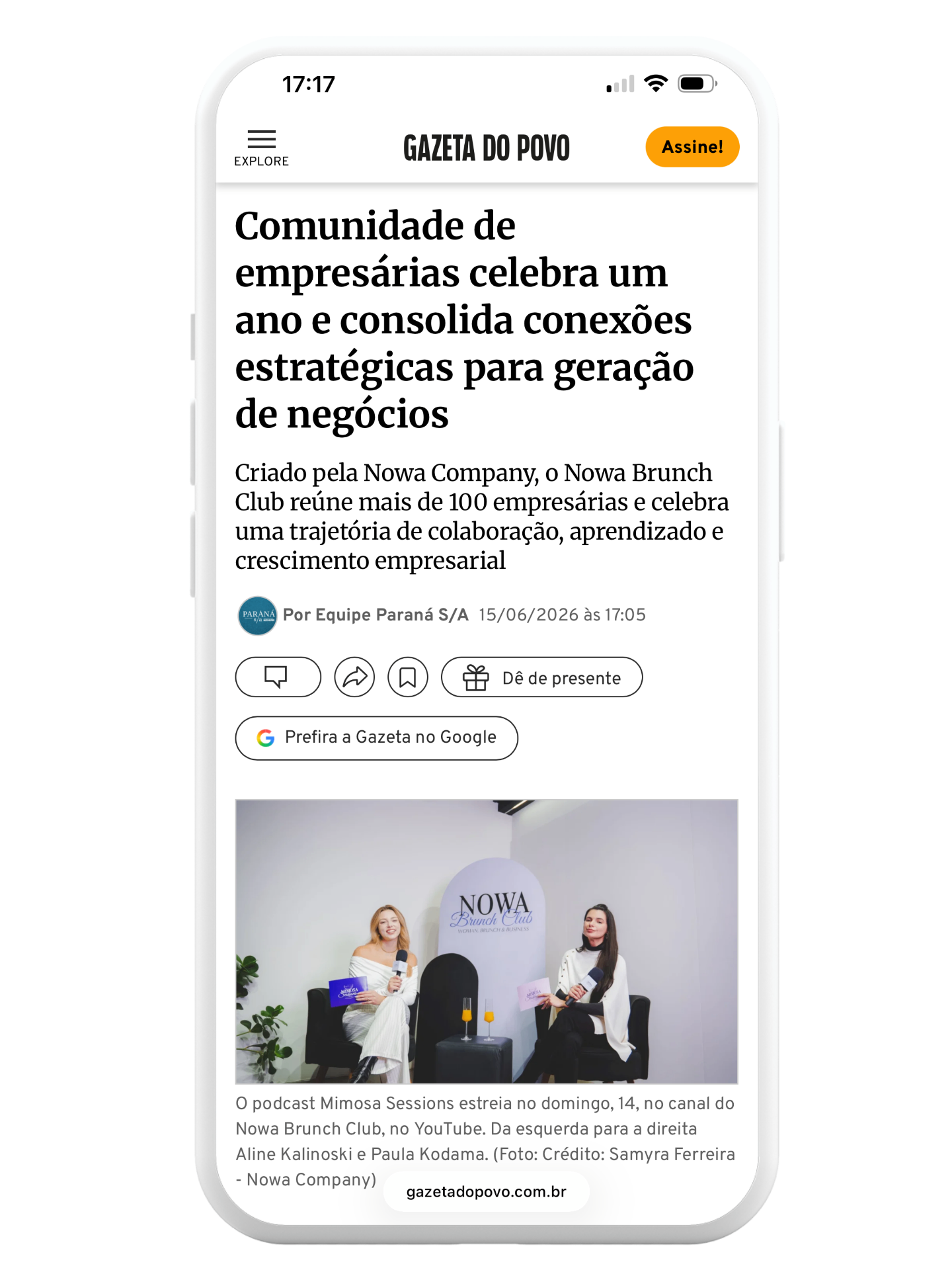 Reportagem Gazeta do Povo sobre o Nowa Brunch Club